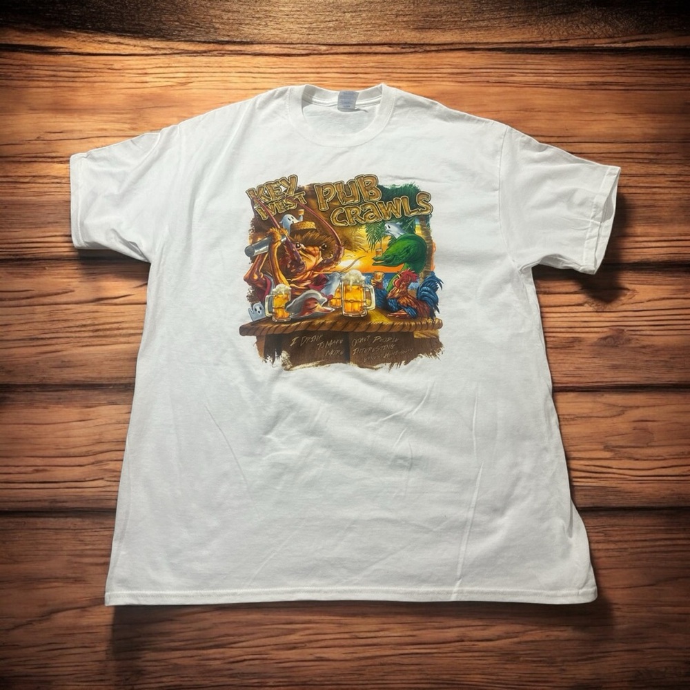 Vintage Key West Pub Crawls Tshirt Mens XL White Short Sleeve